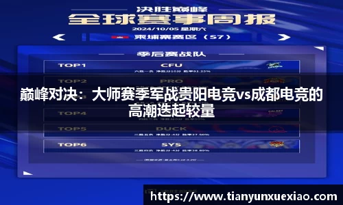 巅峰对决：大师赛季军战贵阳电竞vs成都电竞的高潮迭起较量